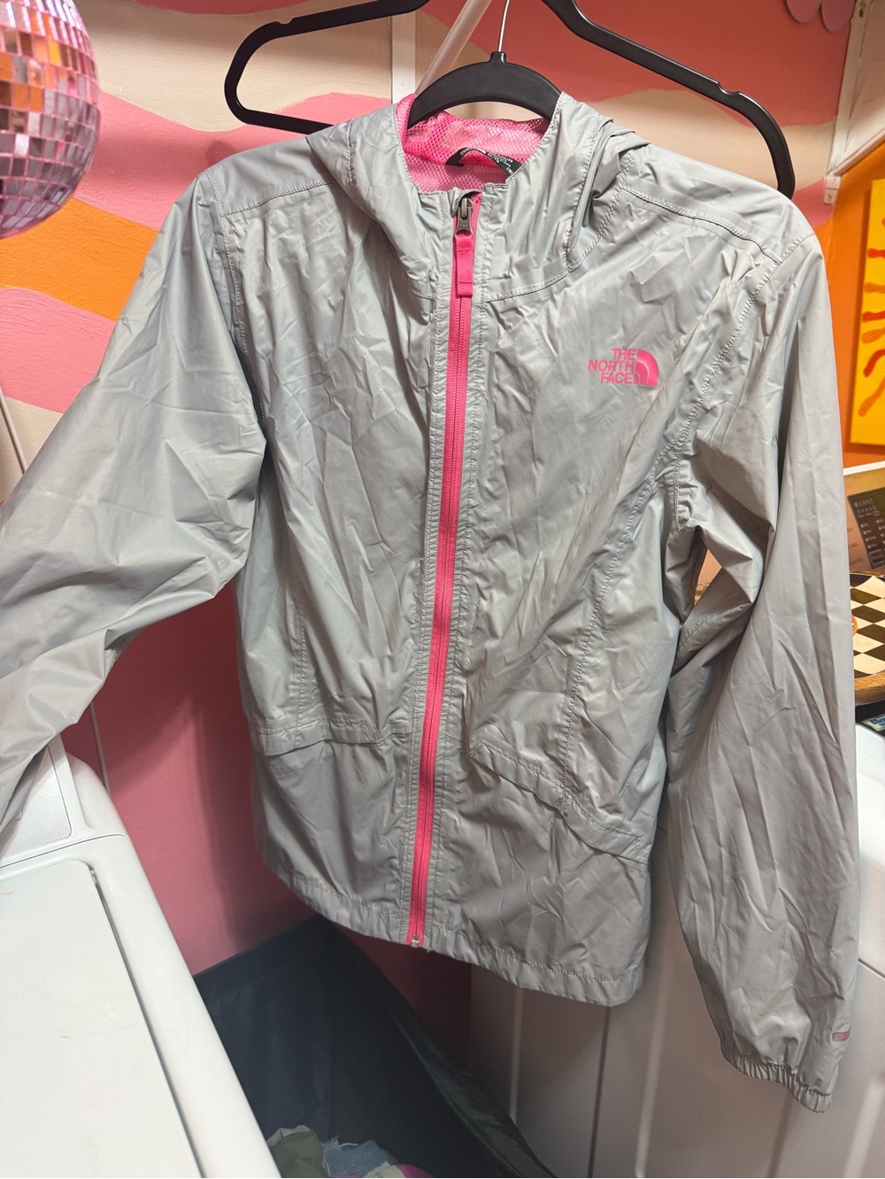 The North Face Girls Light Gray Jacket with Pink Lining